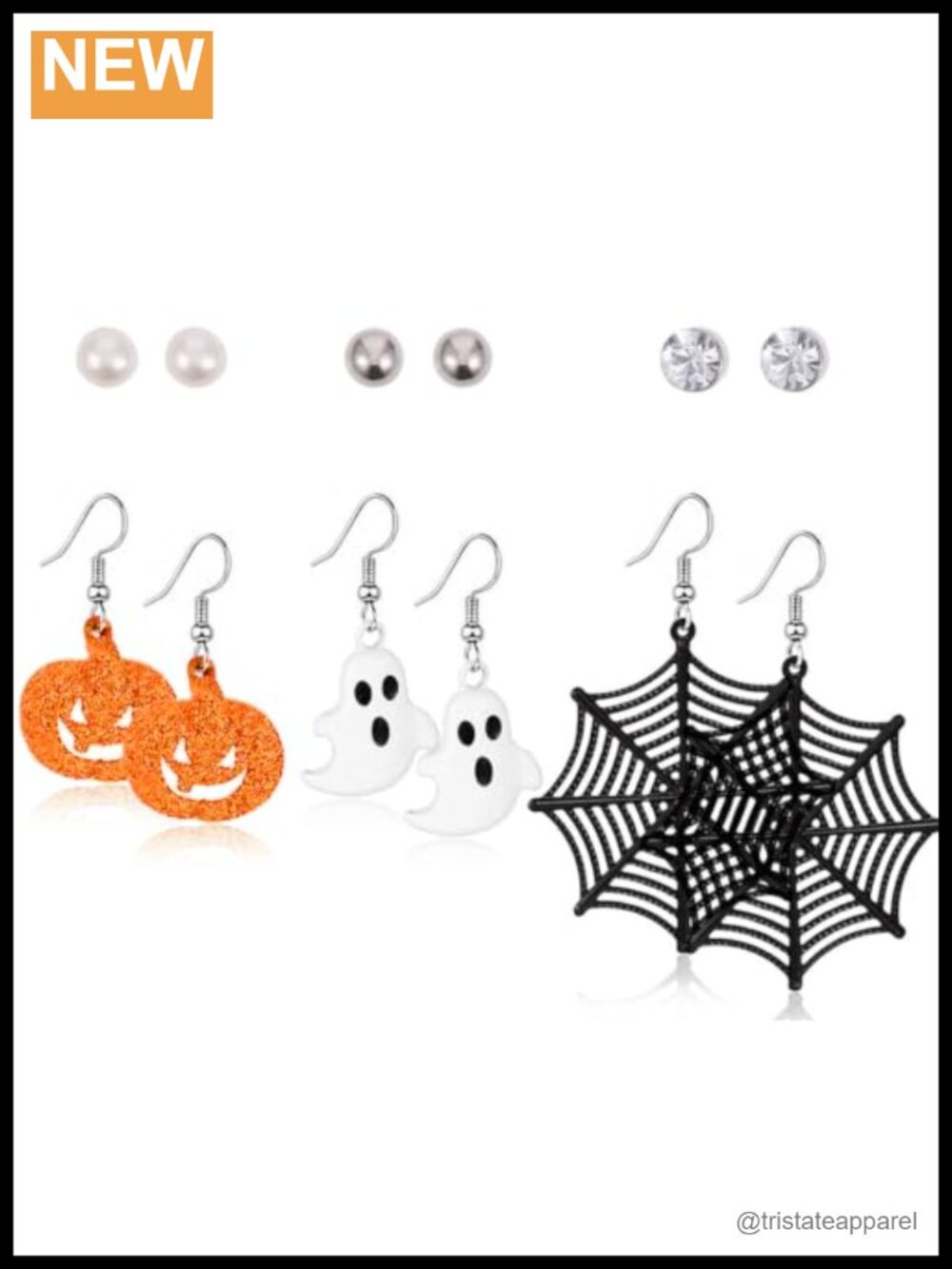 6 Pairs Halloween Dangle Earrings Alloy Gothic Pumpkin Bat Spiderweb Ghost